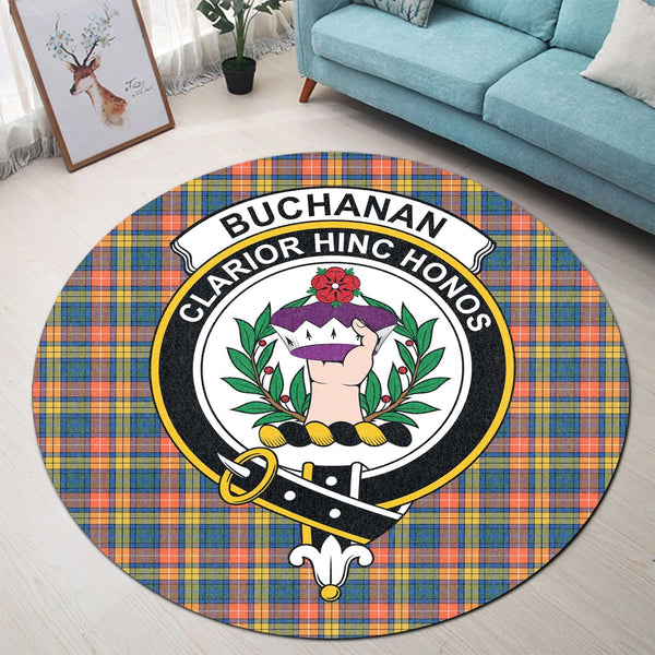 Scottish Tartan Buchanan Ancient Clan Round Rug Crest Style