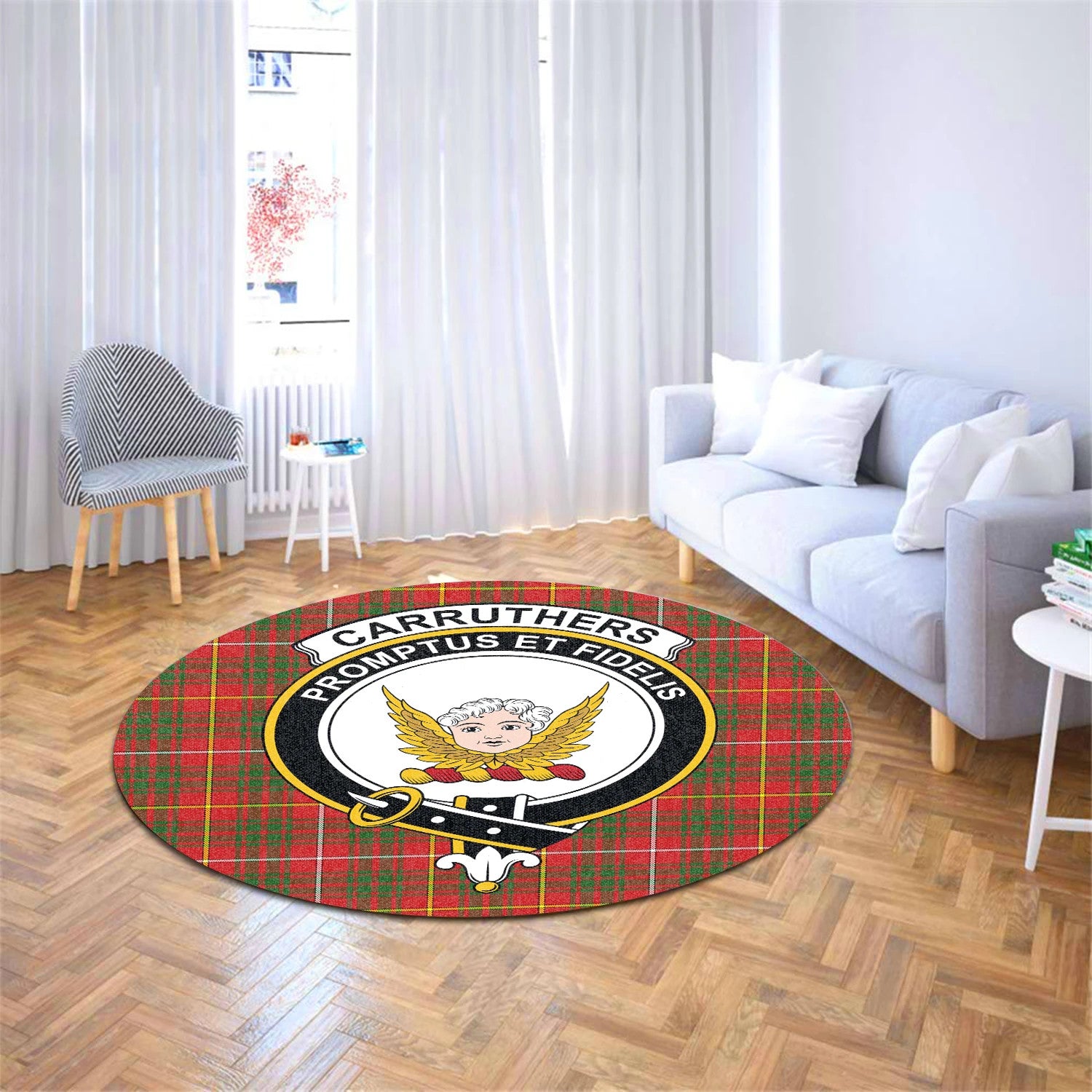 Scottish Tartan Carruthers Modern Clan Round Rug Crest Style