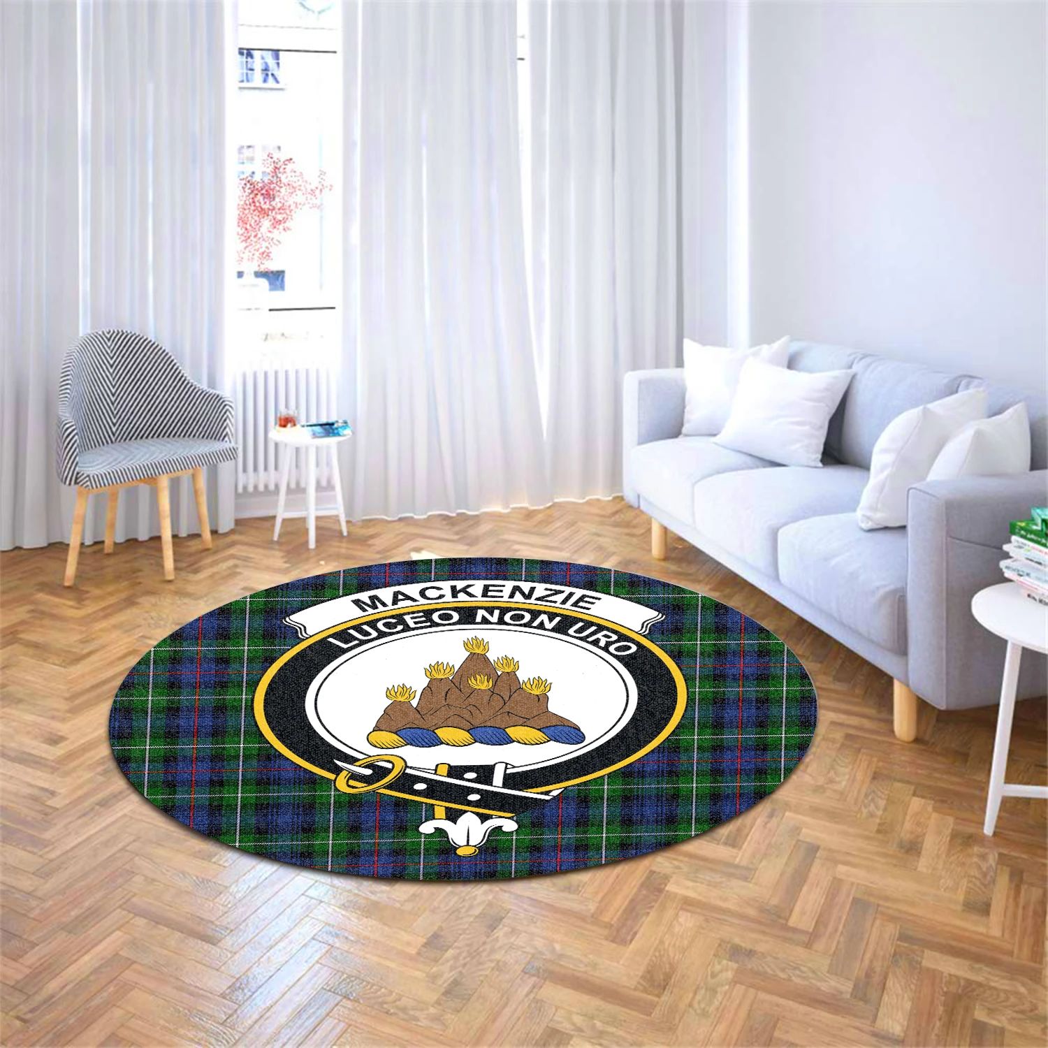 Scottish Tartan MacKenzie Modern Clan Round Rug Crest Style