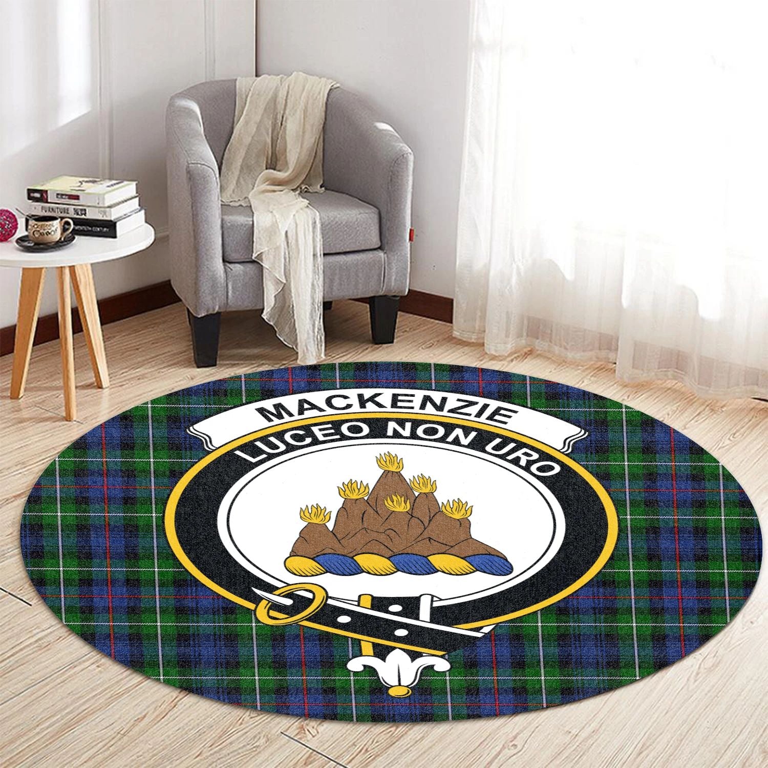 Scottish Tartan MacKenzie Modern Clan Round Rug Crest Style