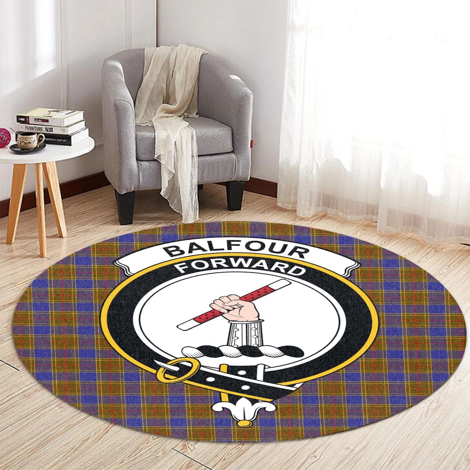 Scottish Tartan Balfour Modern Clan Round Rug Crest Style