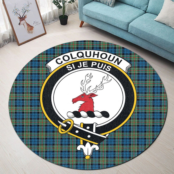 Scottish Tartan Colquhoun Ancient Clan Round Rug Crest Style