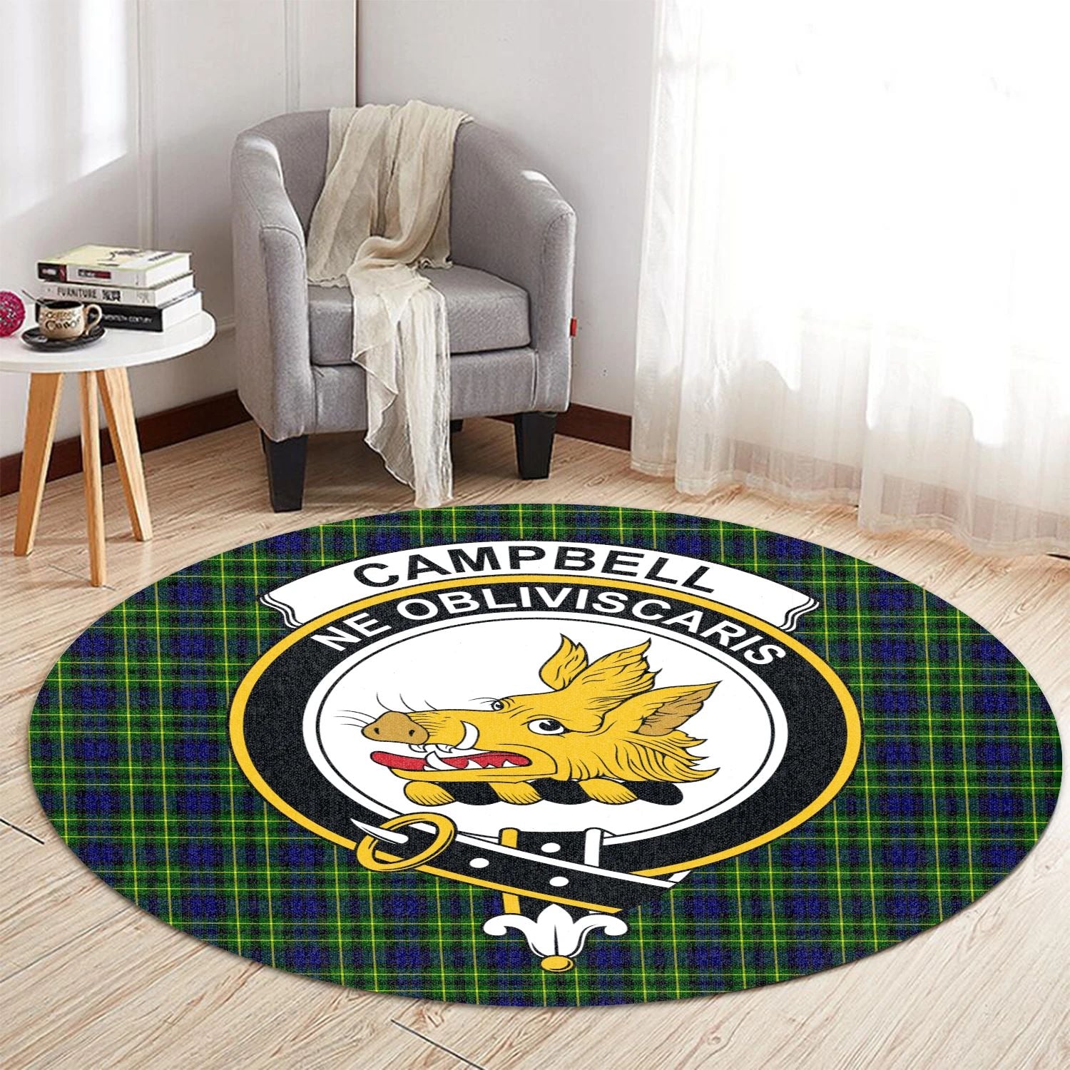 Scottish Tartan Campbell of Breadalbane Modern Clan Round Rug Crest Style