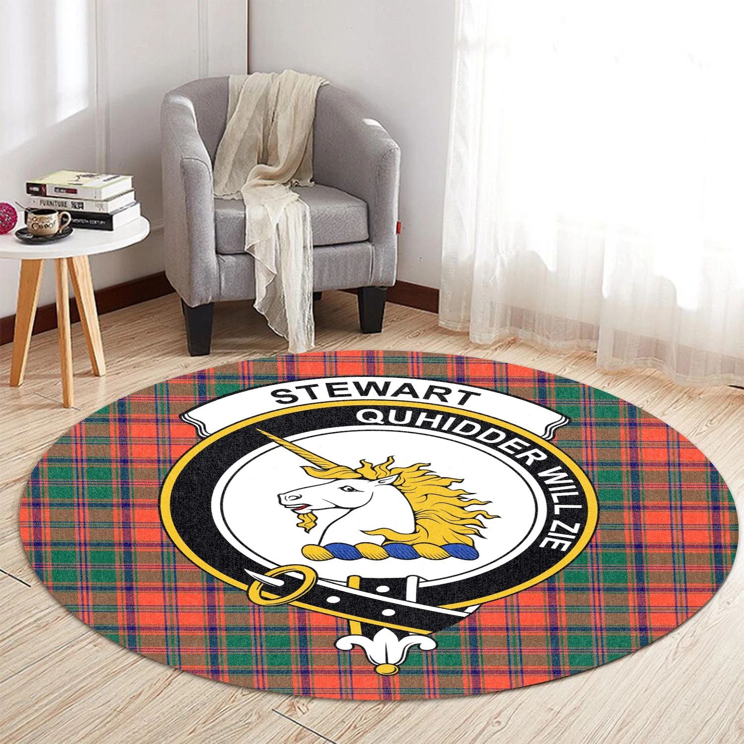 Scottish Tartan Stewart of Appin Ancient Clan Round Rug Crest Style