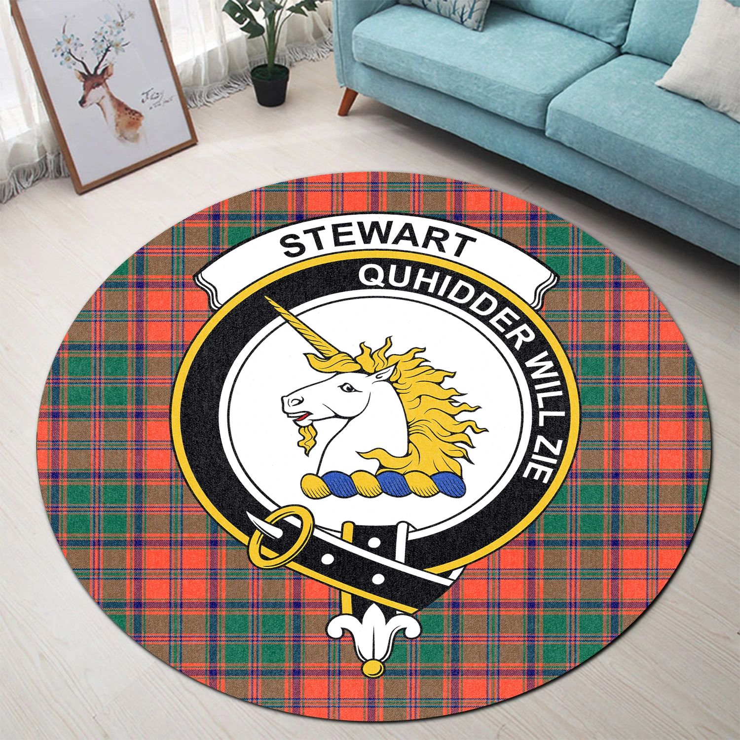 Scottish Tartan Stewart of Appin Ancient Clan Round Rug Crest Style