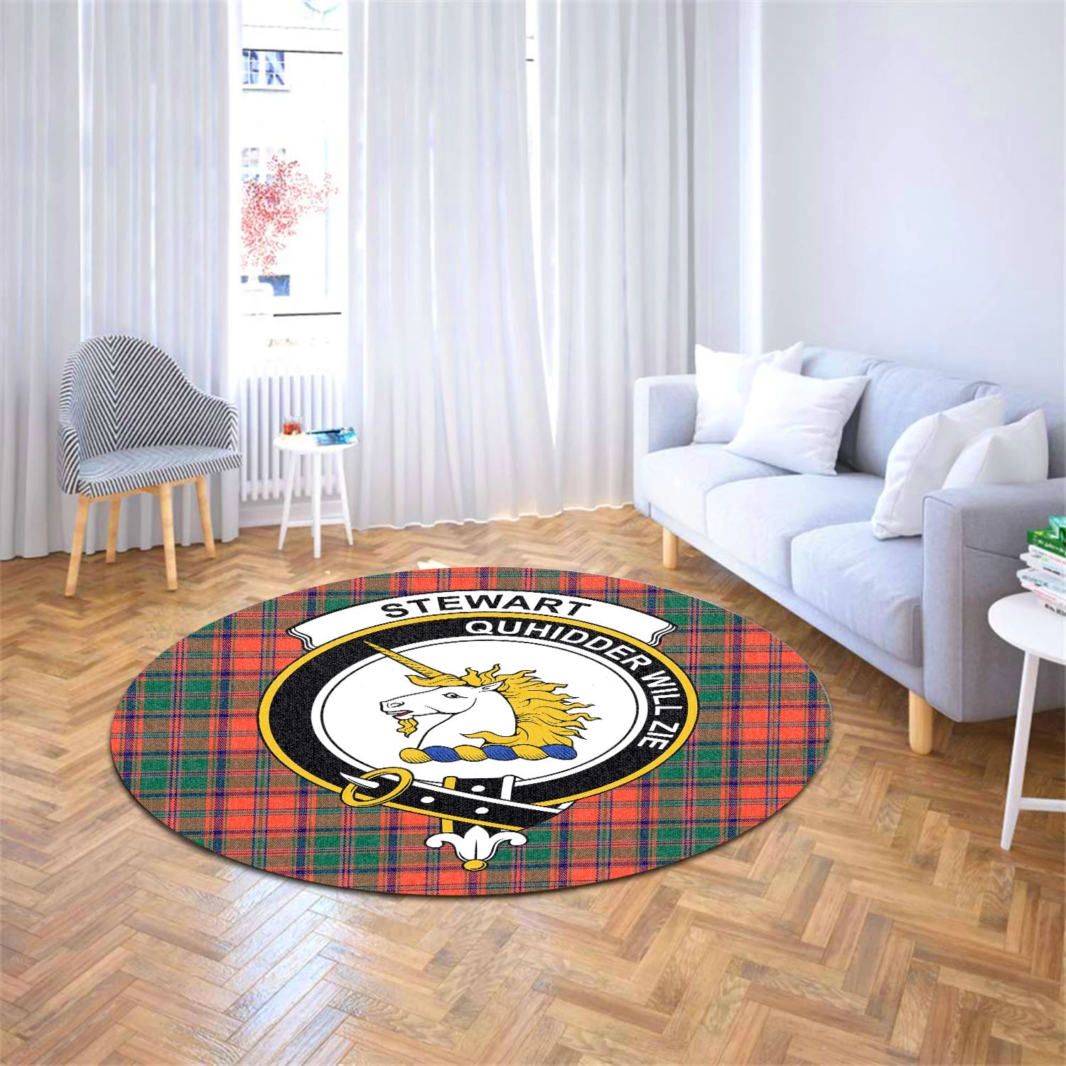 Scottish Tartan Stewart of Appin Ancient Clan Round Rug Crest Style