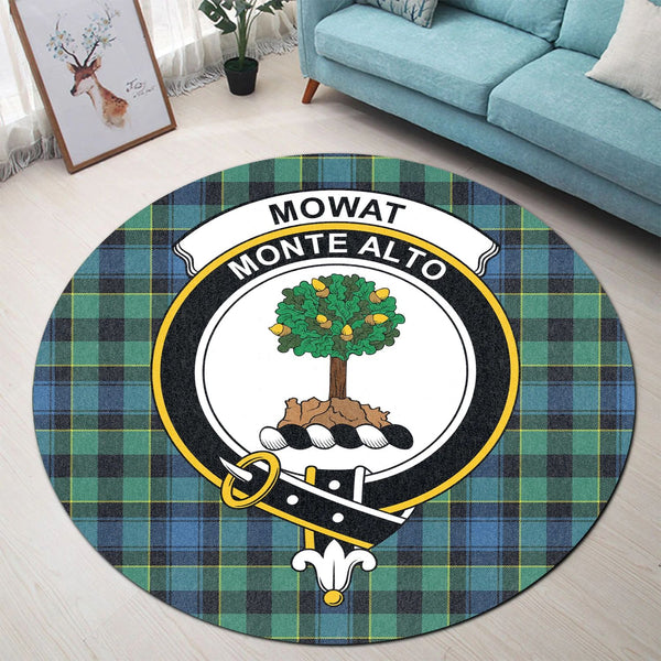 Scottish Tartan Mowat Clan Round Rug Crest Style