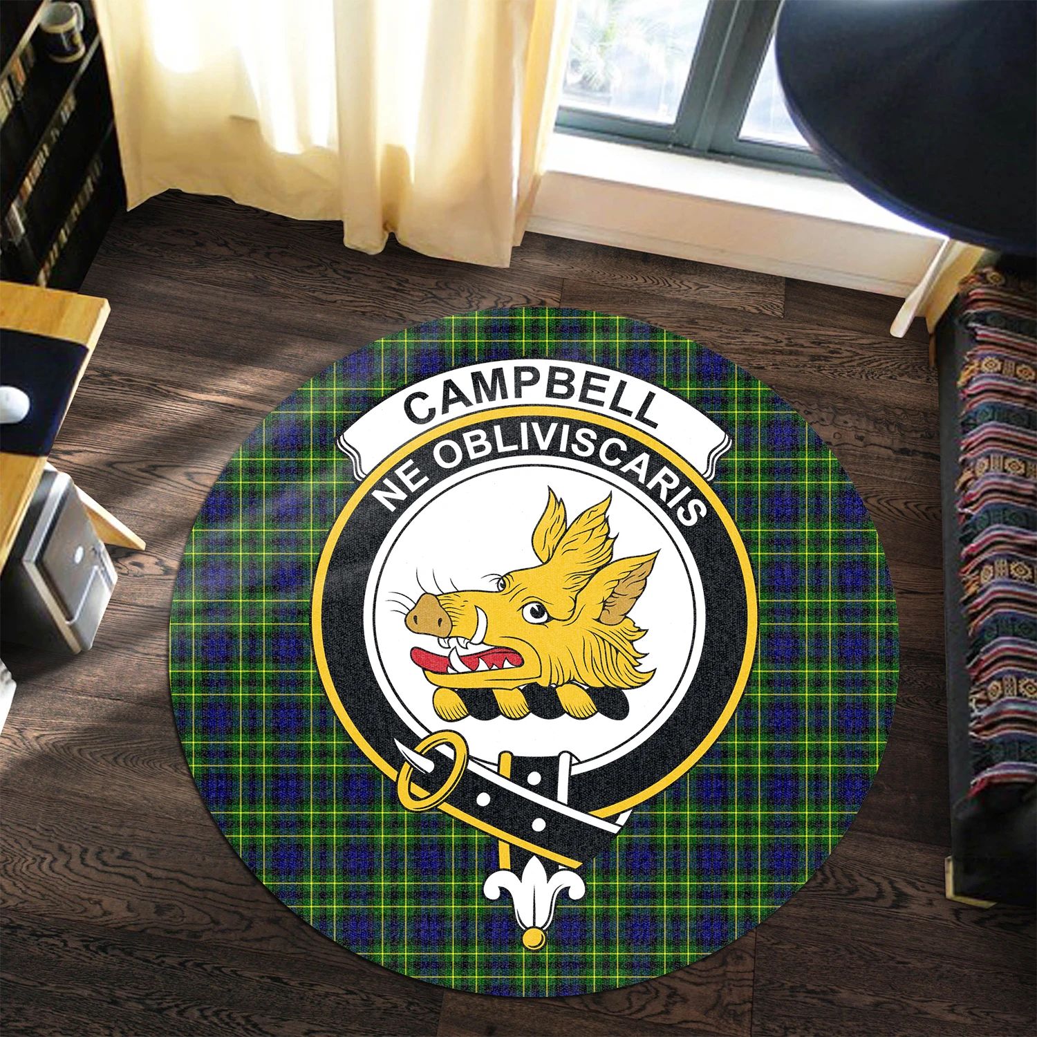 Scottish Tartan Campbell of Breadalbane Modern Clan Round Rug Crest Style