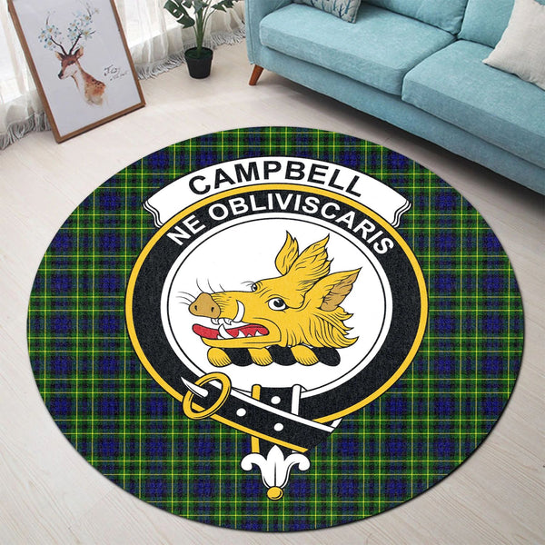 Scottish Tartan Campbell of Breadalbane Modern Clan Round Rug Crest Style