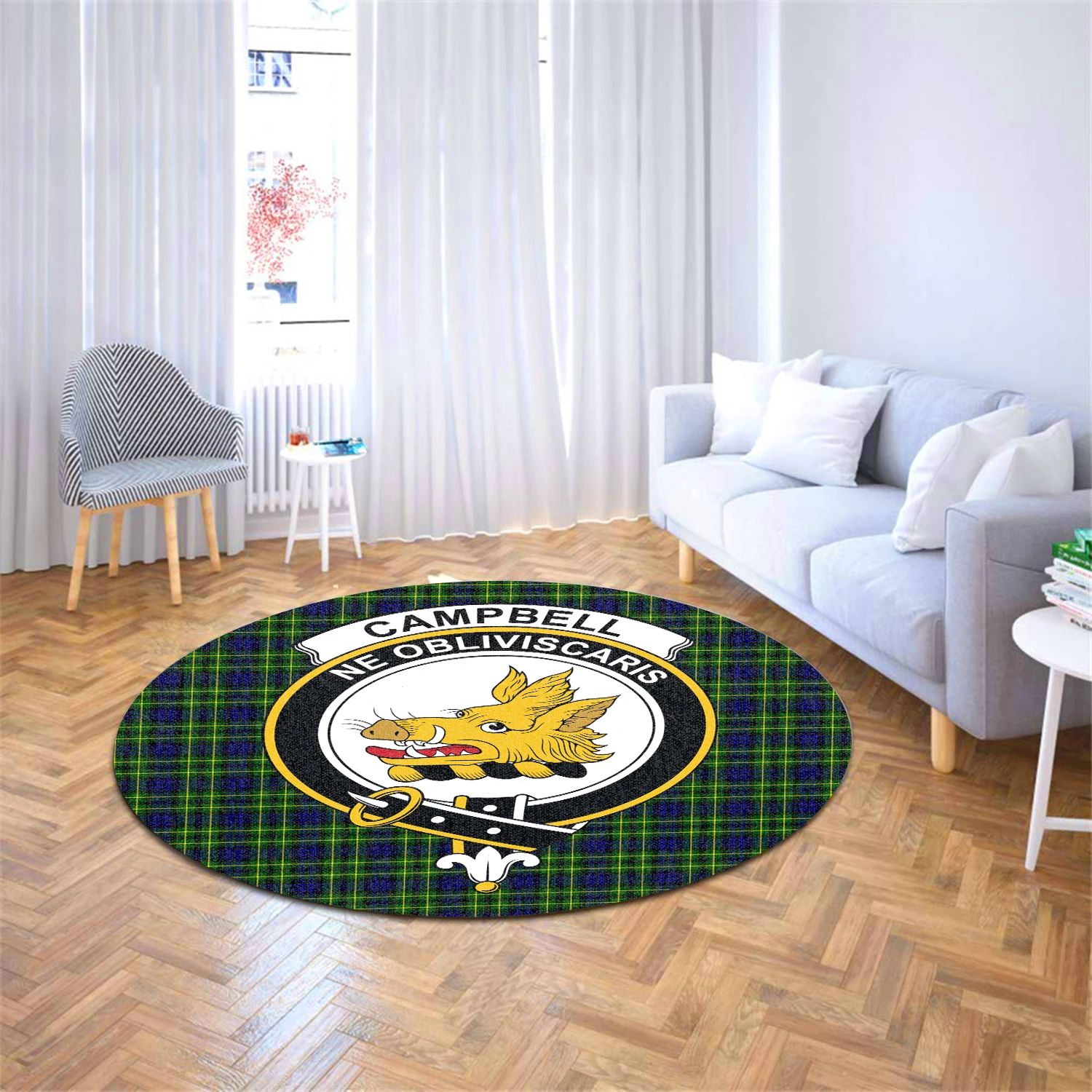 Scottish Tartan Campbell of Breadalbane Modern Clan Round Rug Crest Style