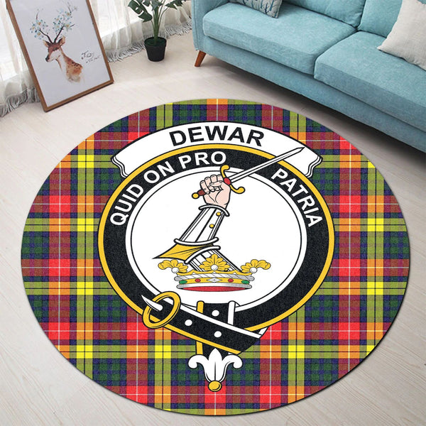 Scottish Tartan Dewar Clan Round Rug Crest Style