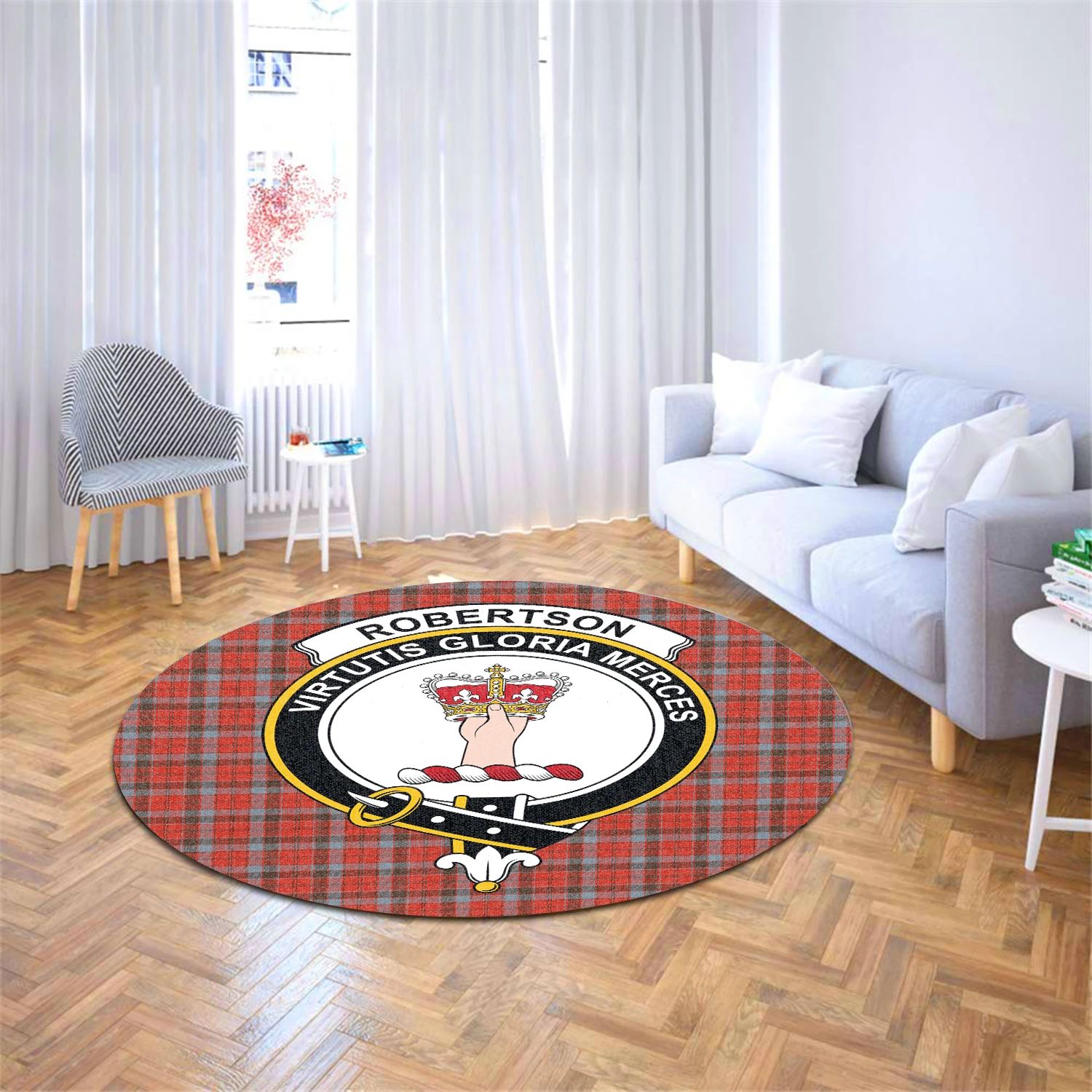 Scottish Tartan Robertson Weathered Clan Round Rug Crest Style