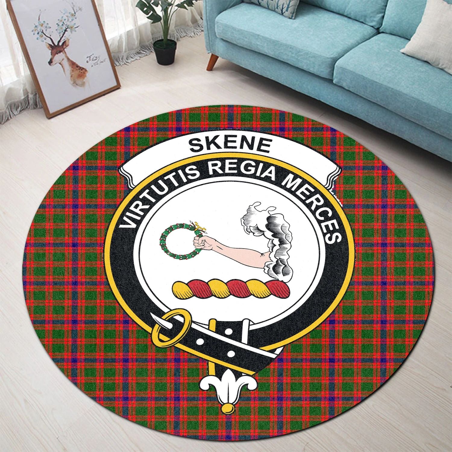 Scottish Tartan Skene Modern Clan Round Rug Crest Style