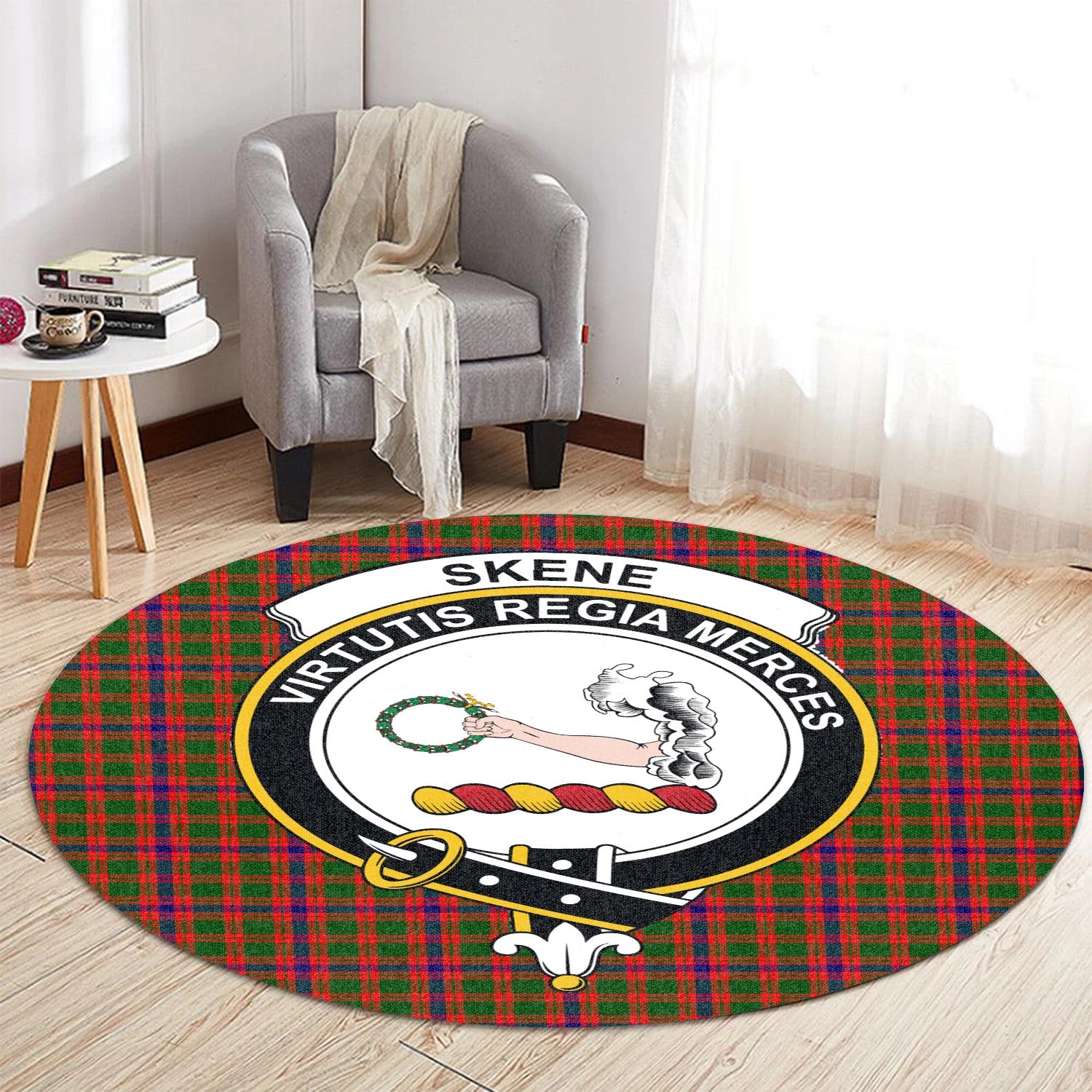 Scottish Tartan Skene Modern Clan Round Rug Crest Style