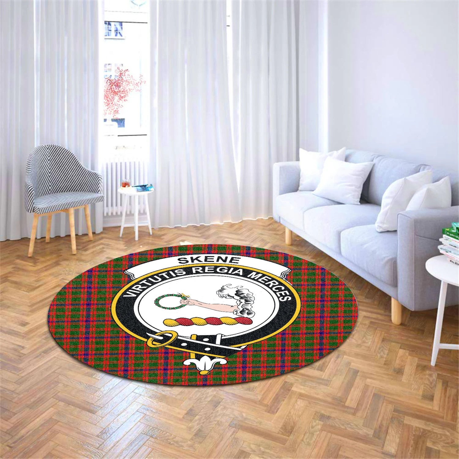 Scottish Tartan Skene Modern Clan Round Rug Crest Style