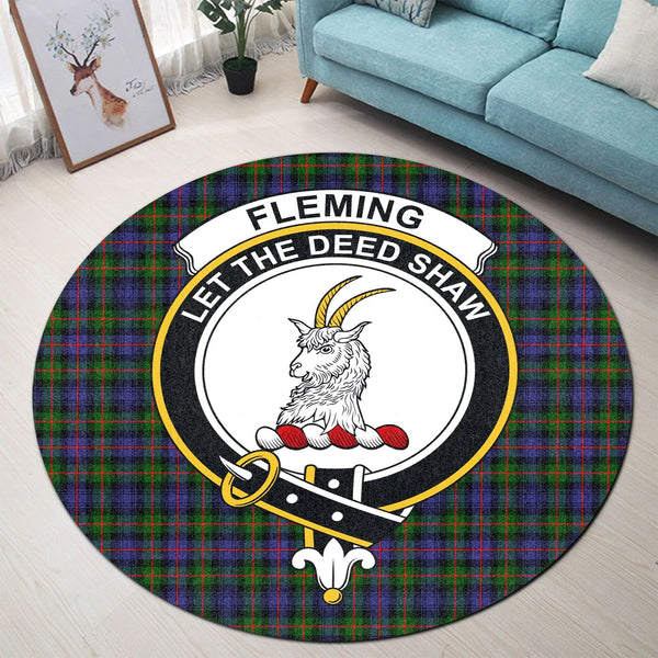 Scottish Tartan Fleming Clan Round Rug Crest Style