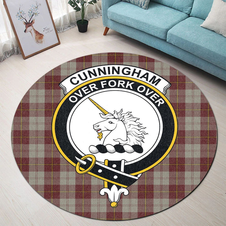 Scottish Tartan Cunningham Burgundy Dancers Clan Round Rug Crest Style