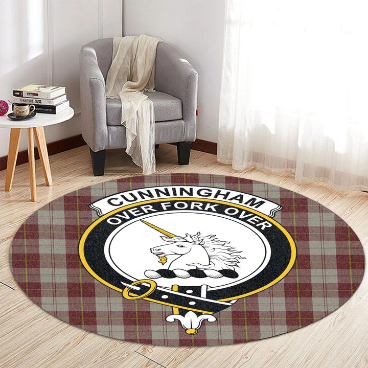 Scottish Tartan Cunningham Burgundy Dancers Clan Round Rug Crest Style
