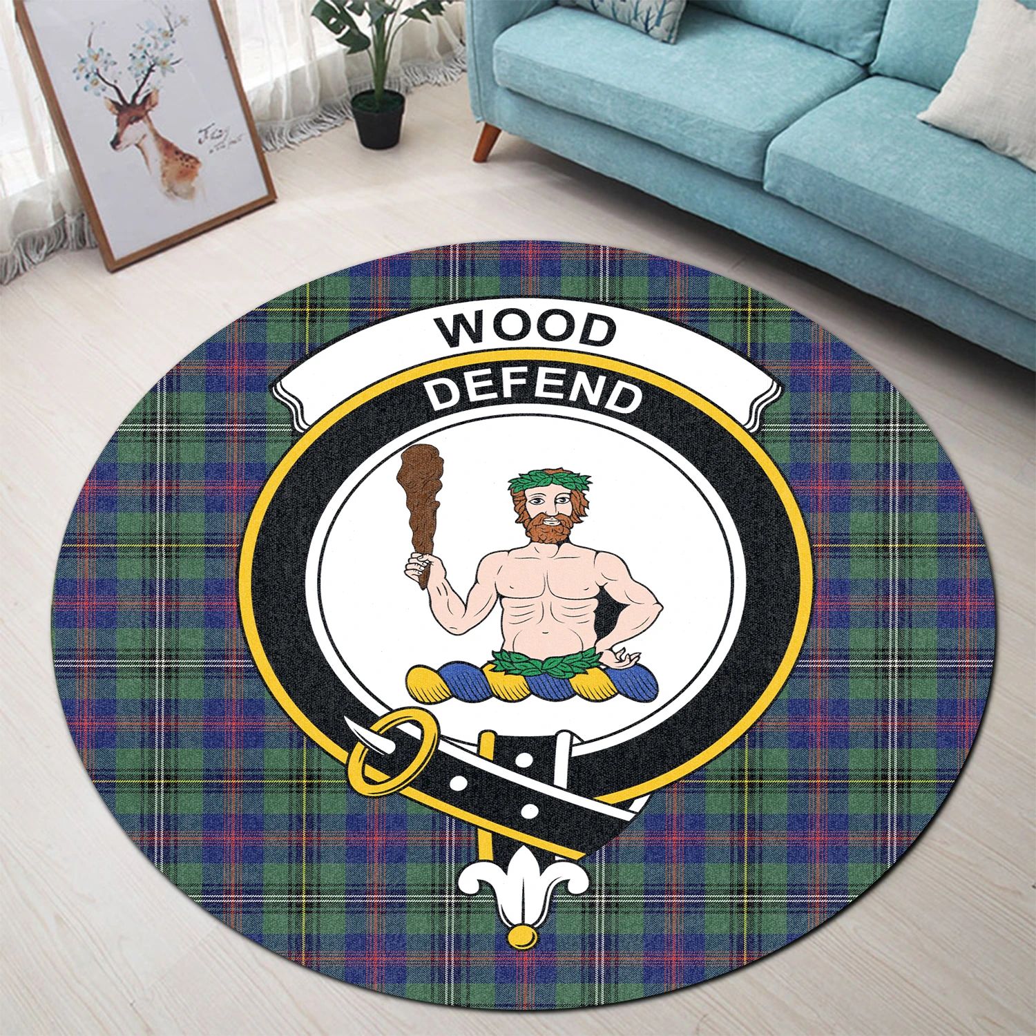 Scottish Tartan Wood Modern Clan Round Rug Crest Style