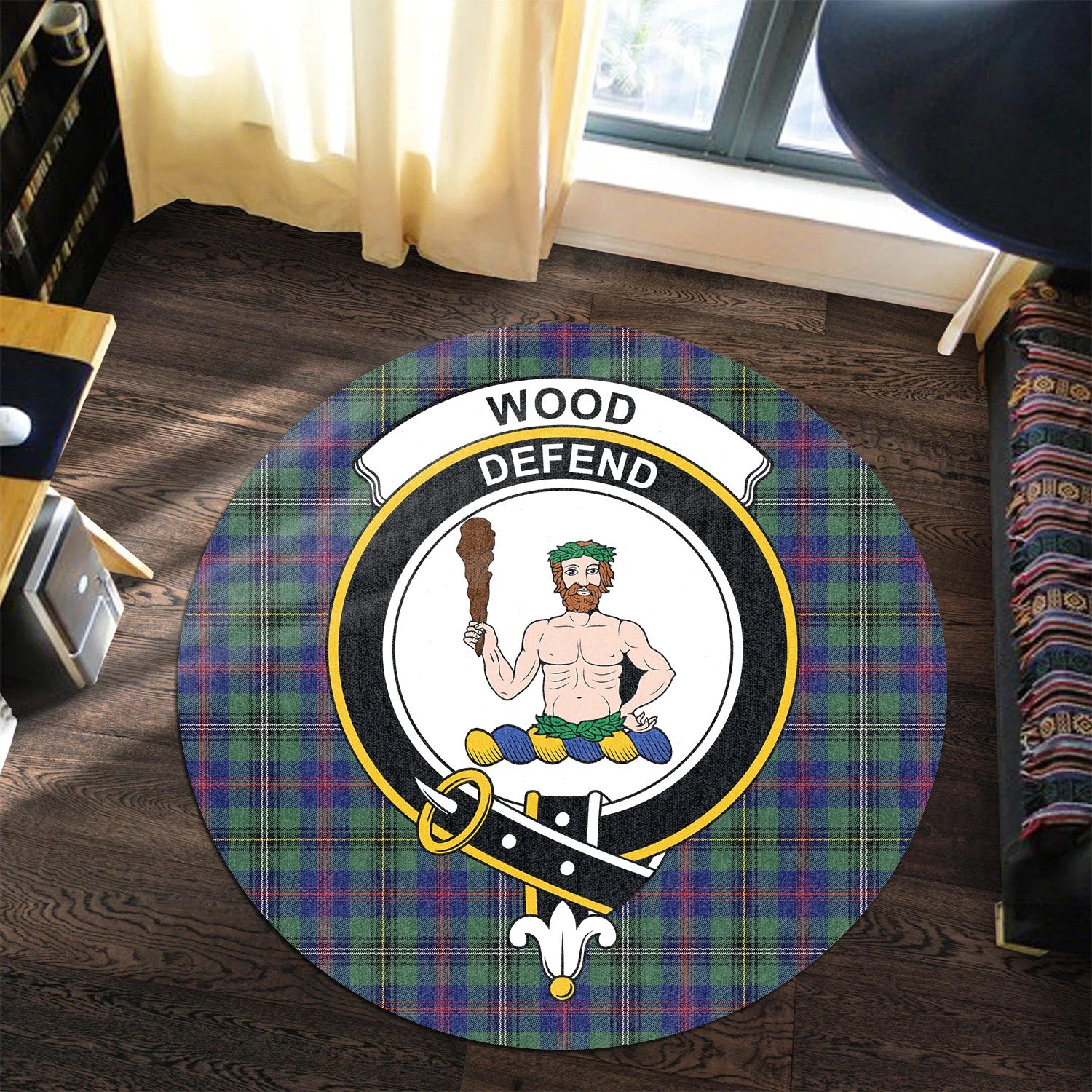 Scottish Tartan Wood Modern Clan Round Rug Crest Style