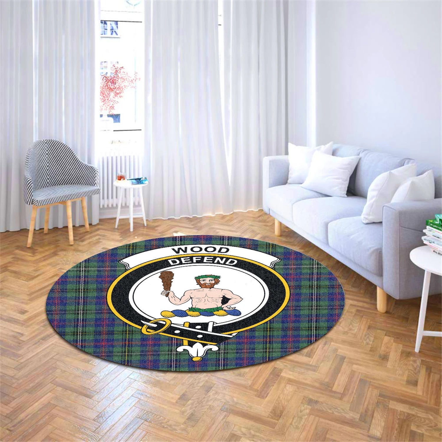 Scottish Tartan Wood Modern Clan Round Rug Crest Style