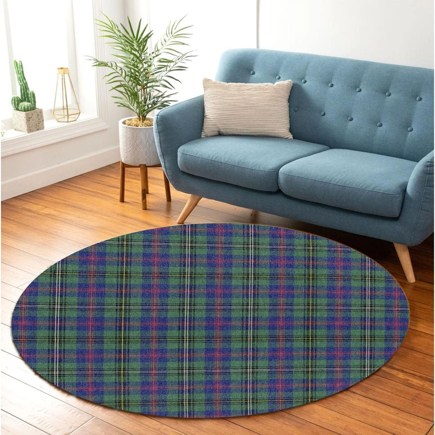 Scottish Tartan Wood Modern Clan Round Rug