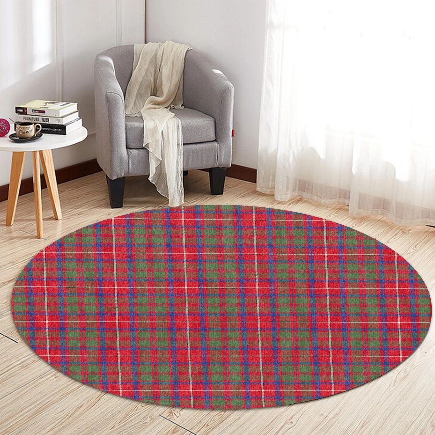 Scottish Tartan Shaw Red Modern Clan Round Rug