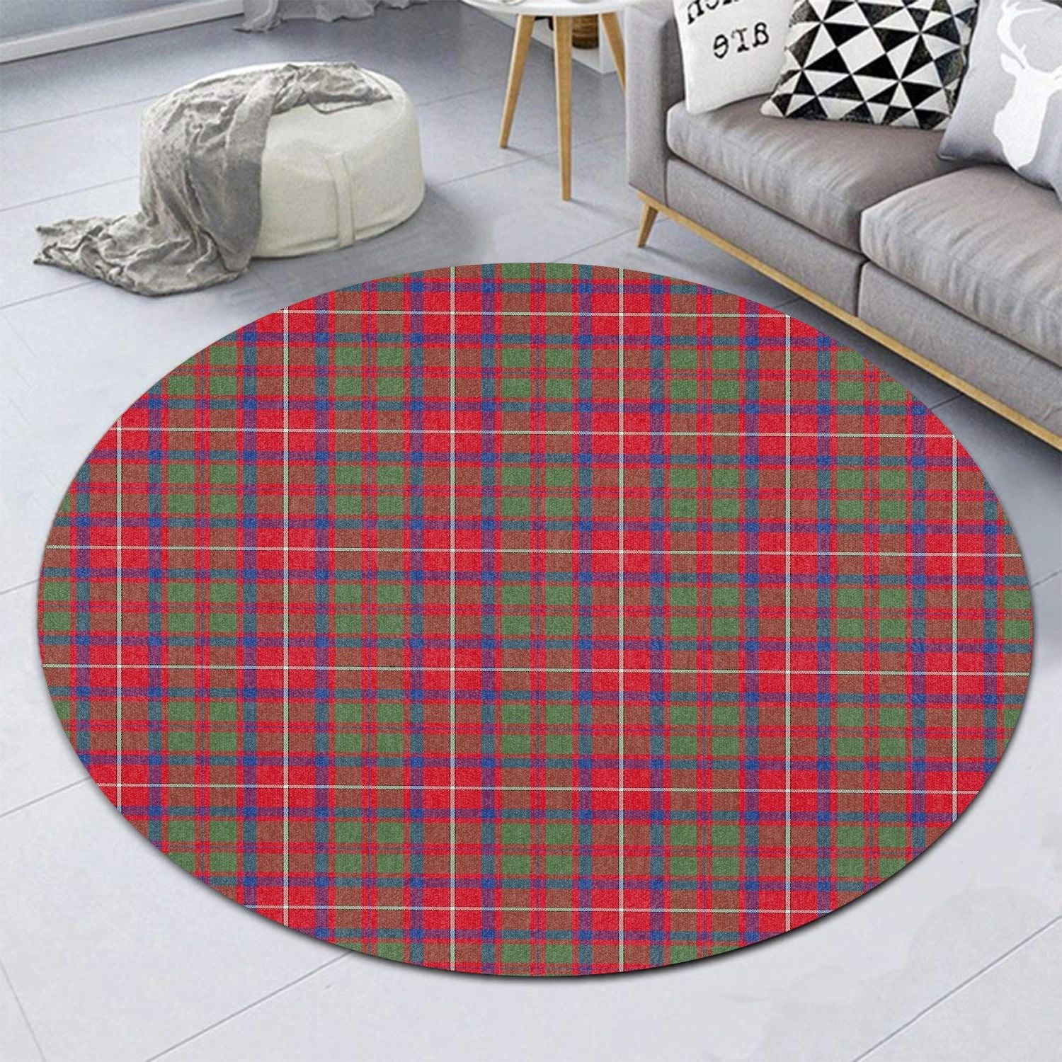 Scottish Tartan Shaw Red Modern Clan Round Rug