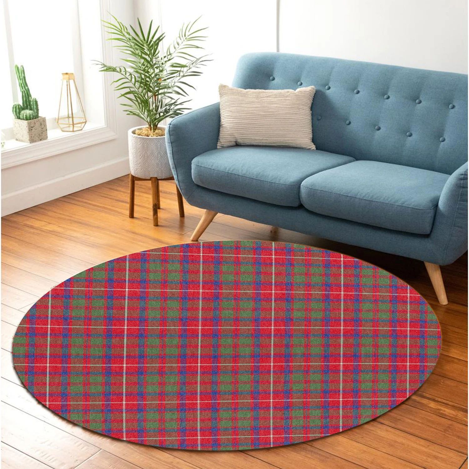 Scottish Tartan Shaw Red Modern Clan Round Rug