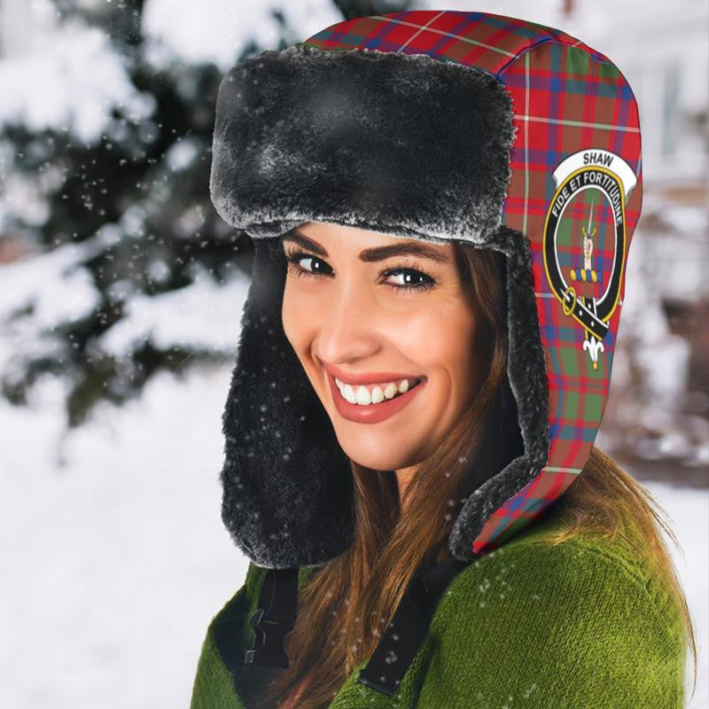 Shaw Red Modern Tartan Crest Trapper Hat