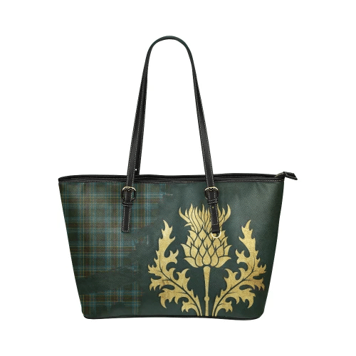 Colquhoun Ancient Tartan Leather Tote Bag Thistle Royal Style