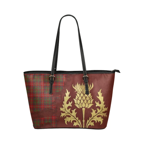 Shaw Red Modern Tartan Leather Tote Bag Thistle Royal Style