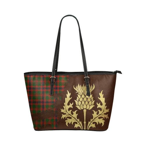 Nithsdale District Tartan Leather Tote Bag Thistle Royal Style