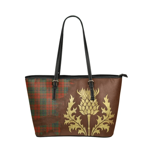 Maclean Of Duart Ancient Tartan Leather Tote Bag Thistle Royal Style