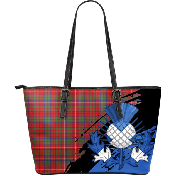 Shaw Red Modern Tartan Leather Tote Bag Thistle Style