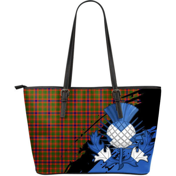 Nithsdale District Tartan Leather Tote Bag Thistle Style