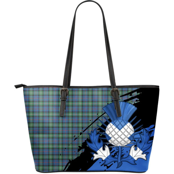 MacPhail Hunting Ancient Tartan Leather Tote Bag Thistle Style