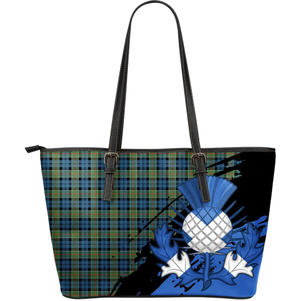 Colquhoun Ancient Tartan Leather Tote Bag Thistle Style