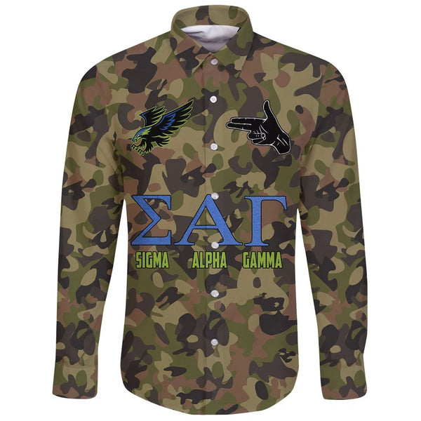 Shirt - Sigma Alpha Gamma Camo Long Sleeve Button Shirt