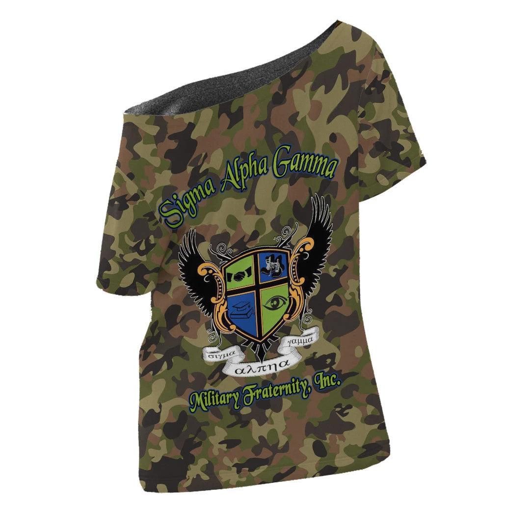 T Shirt - Sigma Alpha Gamma Camo Off Shoulder T Shirt