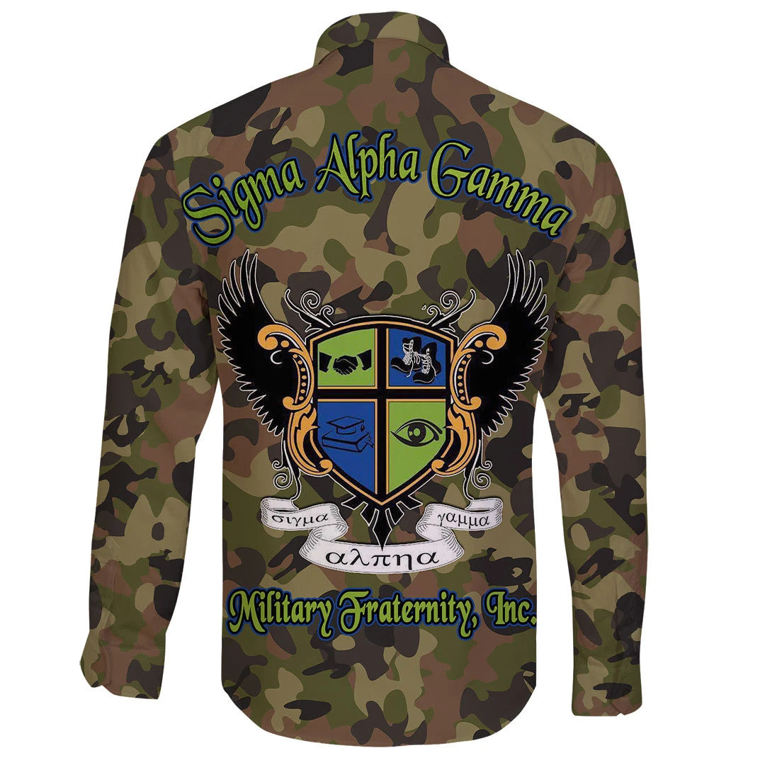 Shirt - Sigma Alpha Gamma Camo Long Sleeve Button Shirt