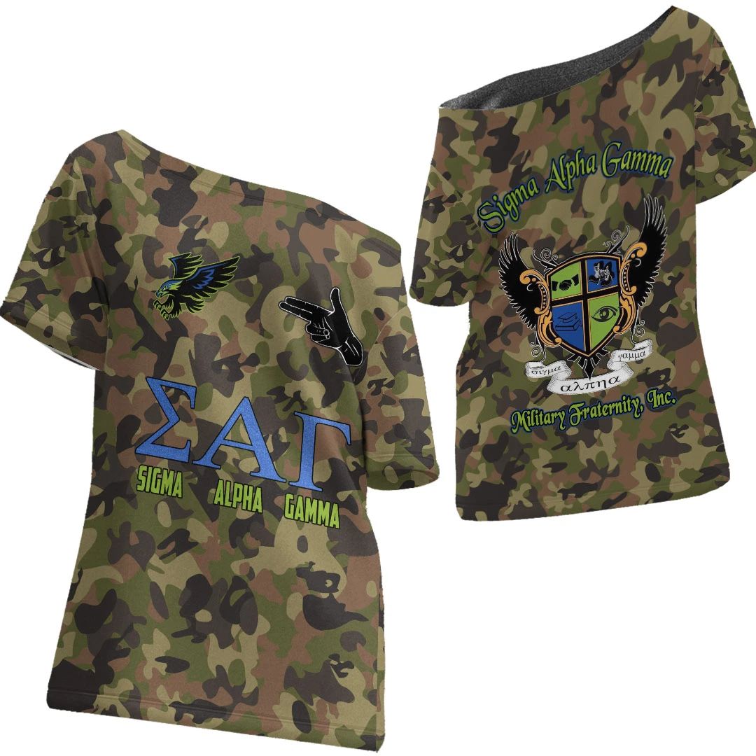 T Shirt - Sigma Alpha Gamma Camo Off Shoulder T Shirt