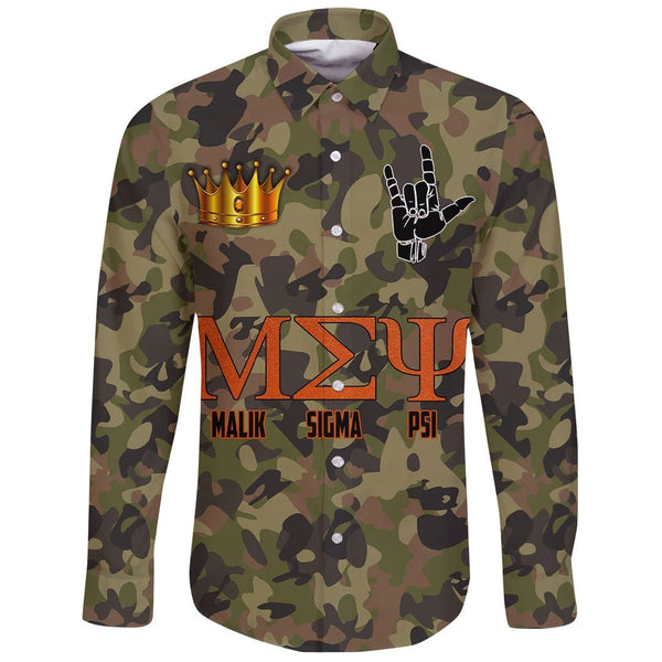 Shirt - Malik Sigma Psi Camo Long Sleeve Button Shirt