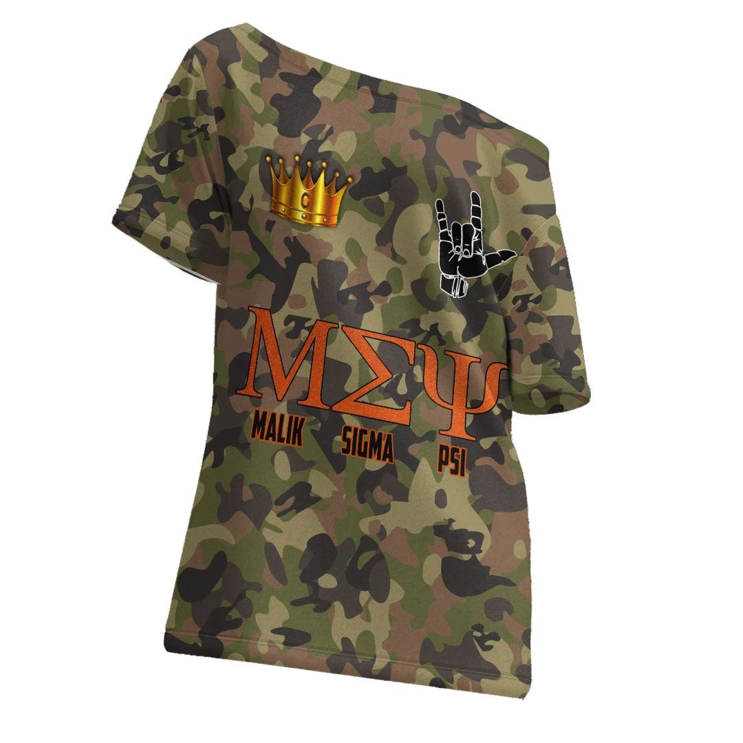 T Shirt - Malik Sigma Psi Camo Off Shoulder T Shirt