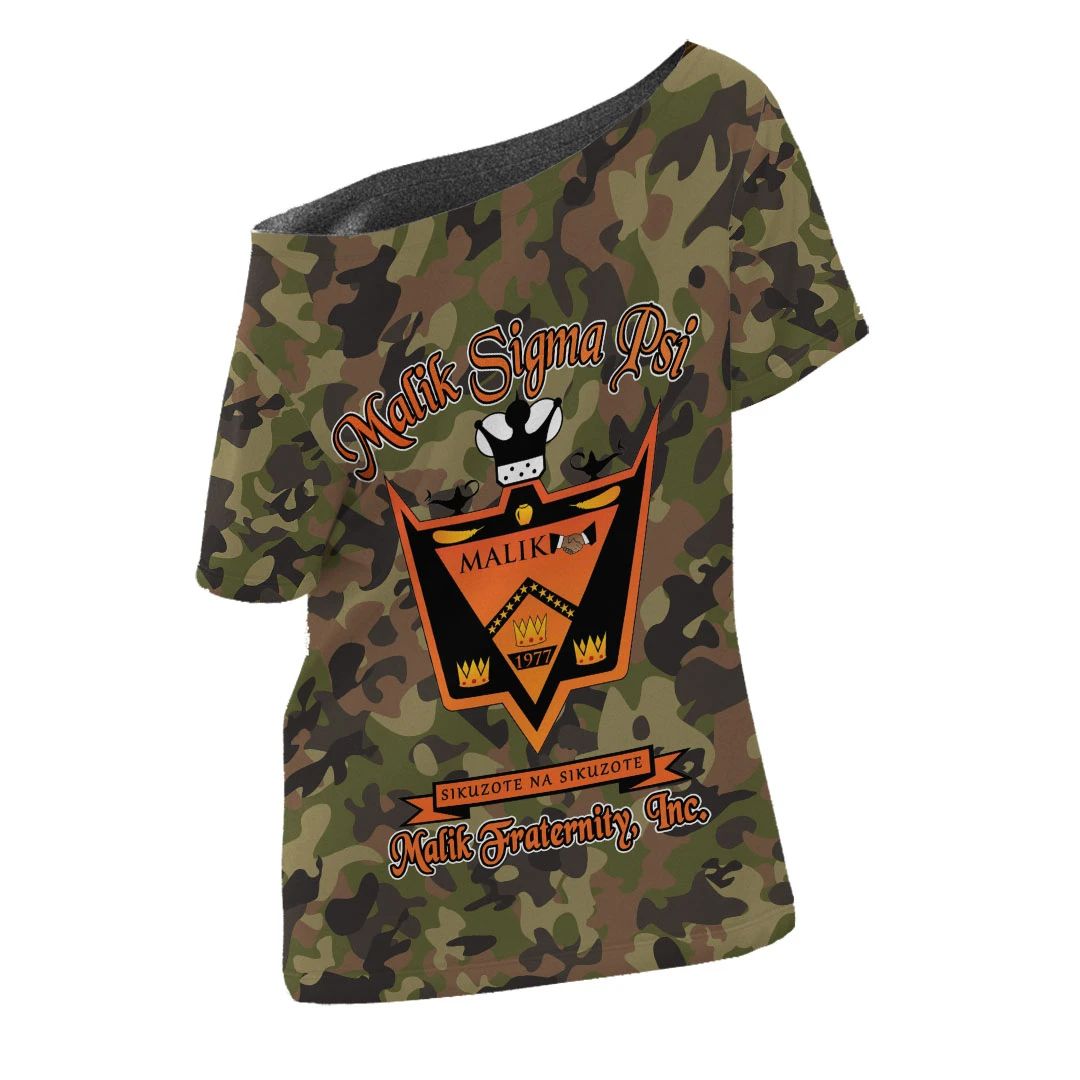 T Shirt - Malik Sigma Psi Camo Off Shoulder T Shirt