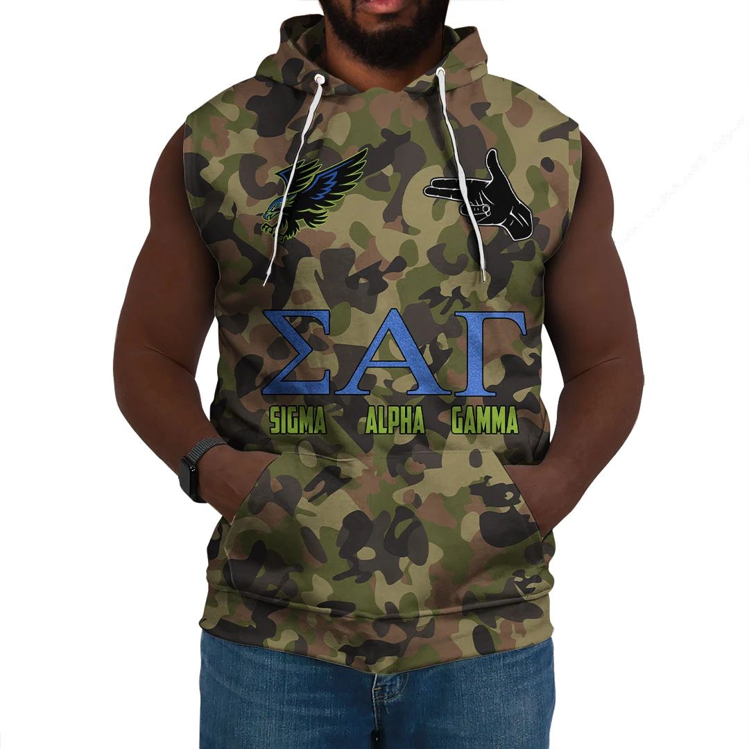 Sigma Alpha Gamma Camo Sleeveless Hoodie A31