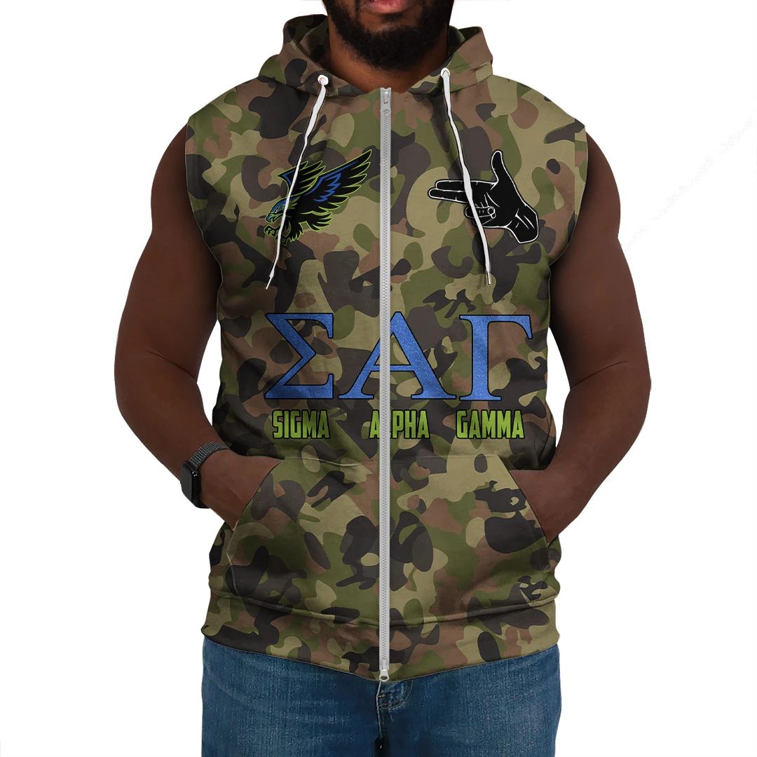 Sigma Alpha Gamma Camo Sleeveless Hoodie A31