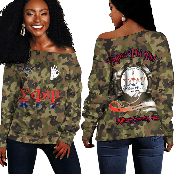 Sweatshirt - Sigma Phi Psi Camo Off Shoulder Sweaters A31