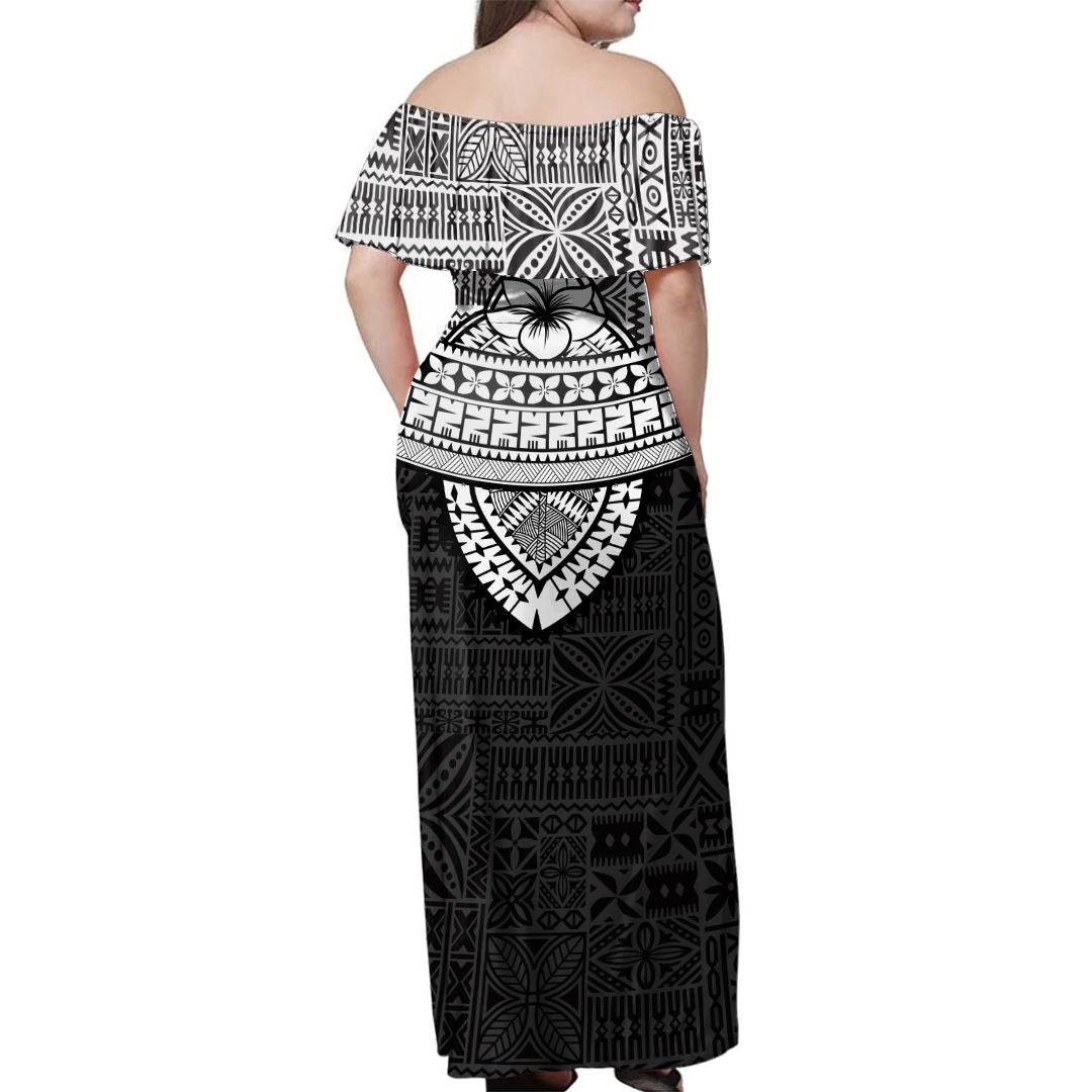 NE Fiji Bula Dress - Tribal Black Off Shoulder Long Dress