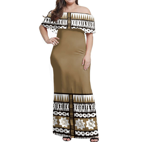 NE Fiji Bula Dress - Ethnic Tree Off Shoulder Long Dress